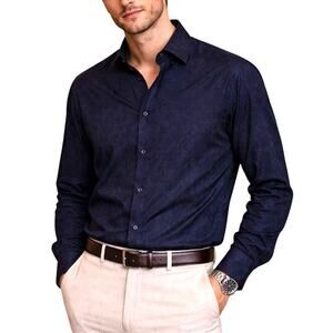 Gallia Mens Long Sleeve Cotton Button Up Shirt Size XL Dark Blue Floral Italian